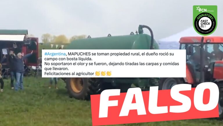 Read more about the article (Video) “En Argentina, mapuches se toman propiedad rural, el dueño roció su campo con bosta líquida. No soportaron el olor y se fueron”: #Falso