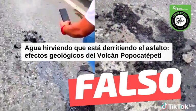 Agua hirviendo que está derritiendo el asfalto efectos geológicos del Volcán Popocatépetl