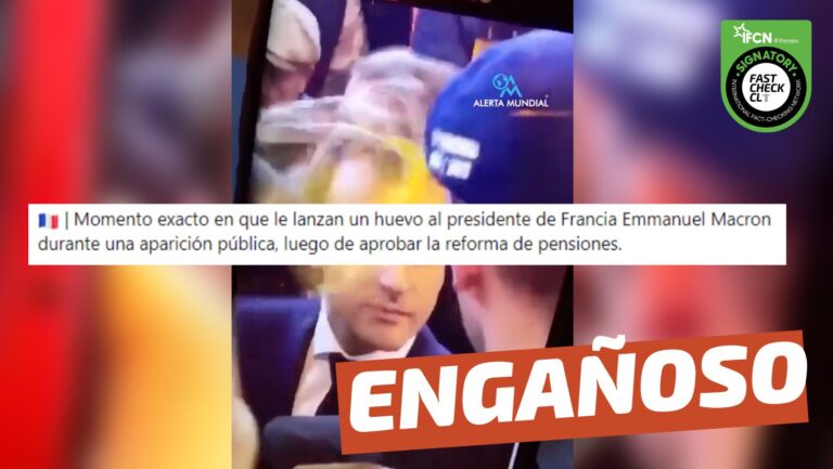 Momento excacto en el que le lanzan huevo a presidente de Francia Emmanueln虄 Macron durante una apraci贸n pu虂blica, luego de aprobar ln虄a reforma de pensiones
