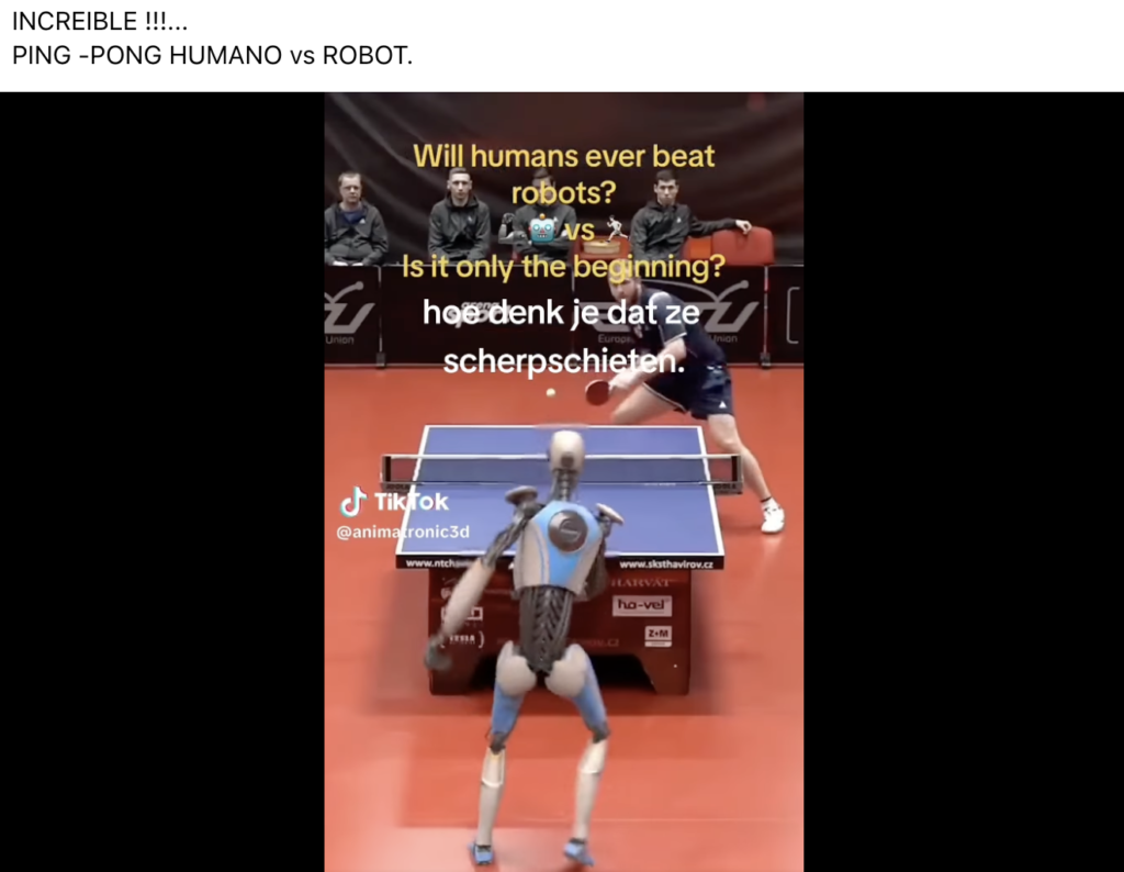 El vídeo de un robot jugando al ping pong está alterado