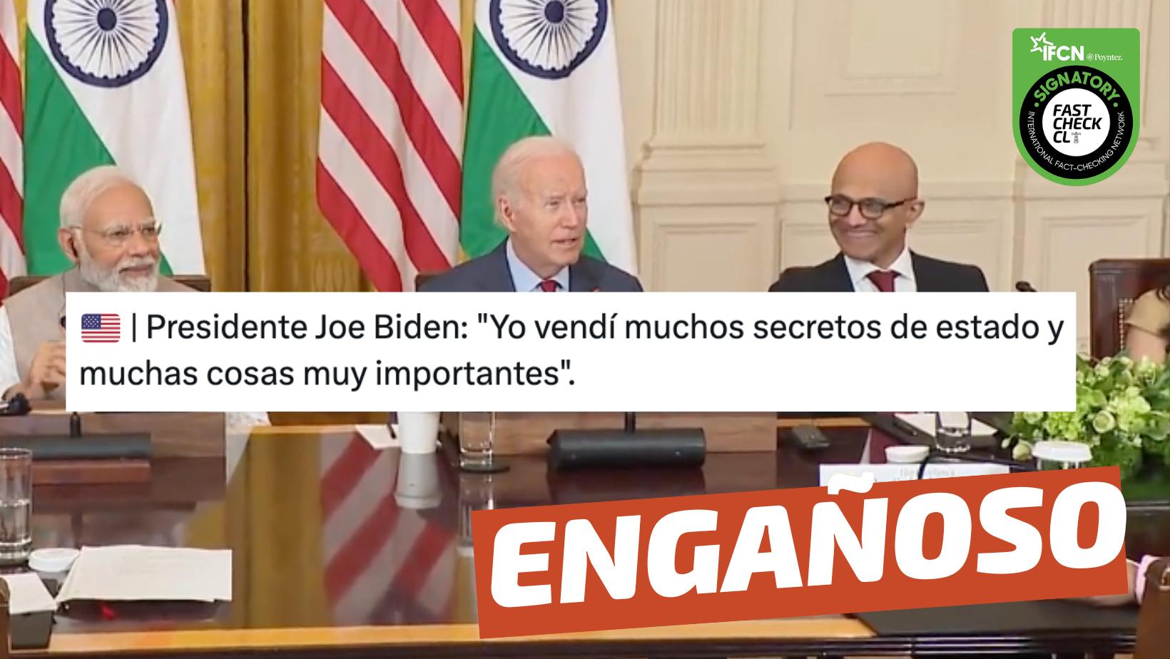 You are currently viewing (Video) Presidente Joe Biden: “Yo vendí muchos secretos de estado y muchas cosas muy importantes”: #Engañoso