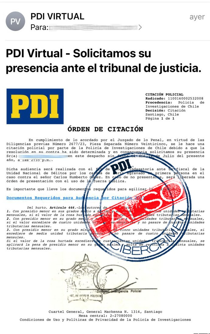 (Correo electrónico) "PDI Virtual solicitamos su presencia ante el