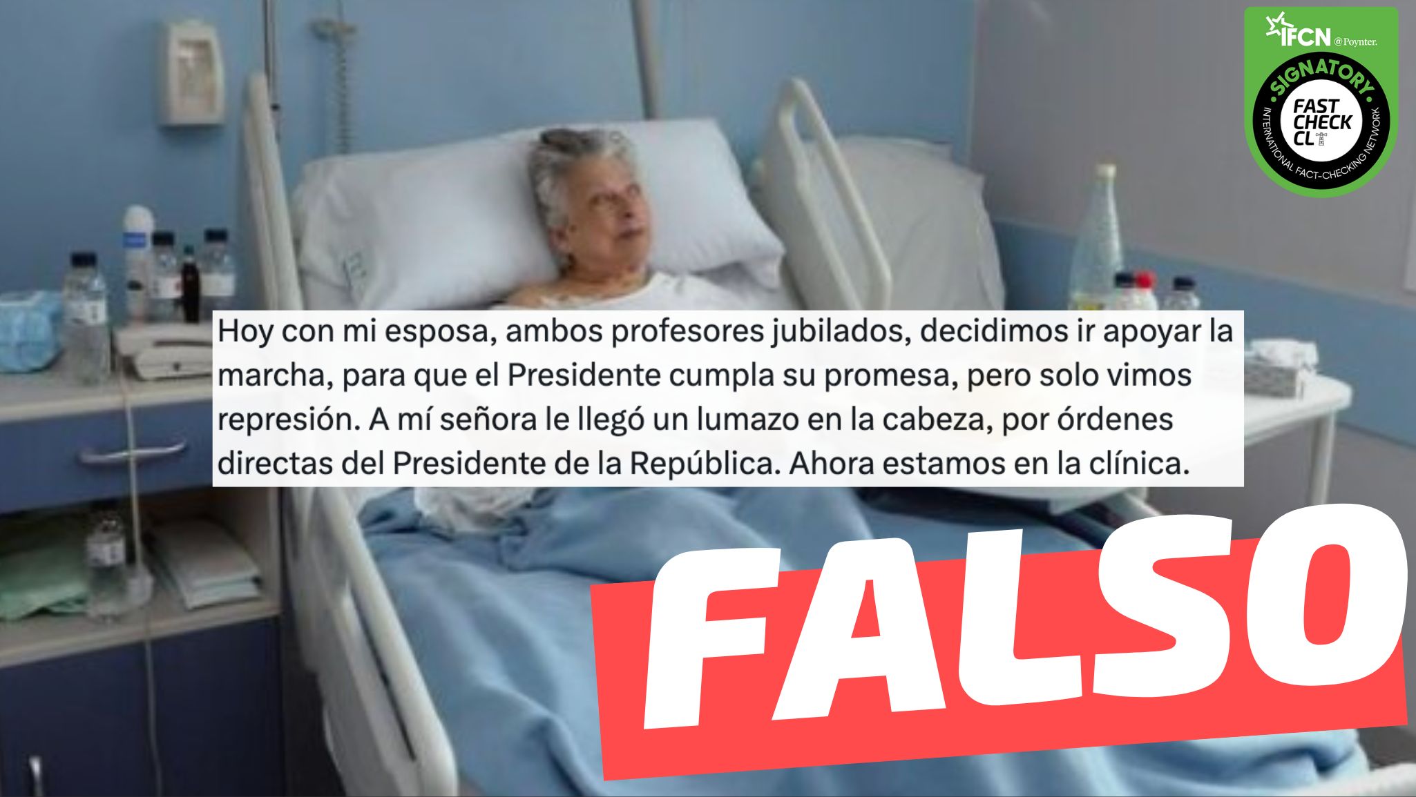 You are currently viewing (Imagen) “A mí señora le llegó un lumazo en la cabeza, por órdenes directas del Presidente de la República (Gabriel Boric)”: #Falso