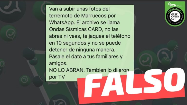 Read more about the article (Cadena) “Van a subir fotos del terremoto de Marruecos por Whatsapp. El archivo se llama Ondas Sísmicas CARD, no las abras ni veas, te jaquea el teléfono en 10 segundos”: #Falso