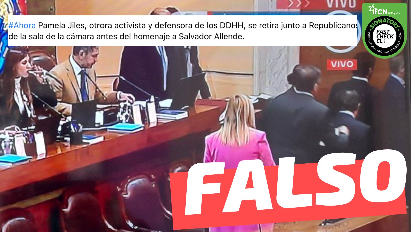 You are currently viewing (Imagen) “Pamela Jiles se retira junto a Republicanos de la sala antes del homenaje a Salvador Allende”: #Falso