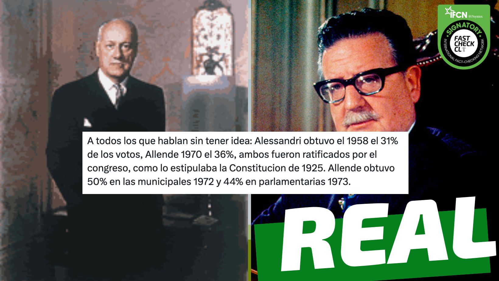 You are currently viewing “Alessandri obtuvo en 1958 el 31% de los votos, Allende 1970 el 36%, ambos fueron ratificados por el Congreso (…)”: #Real