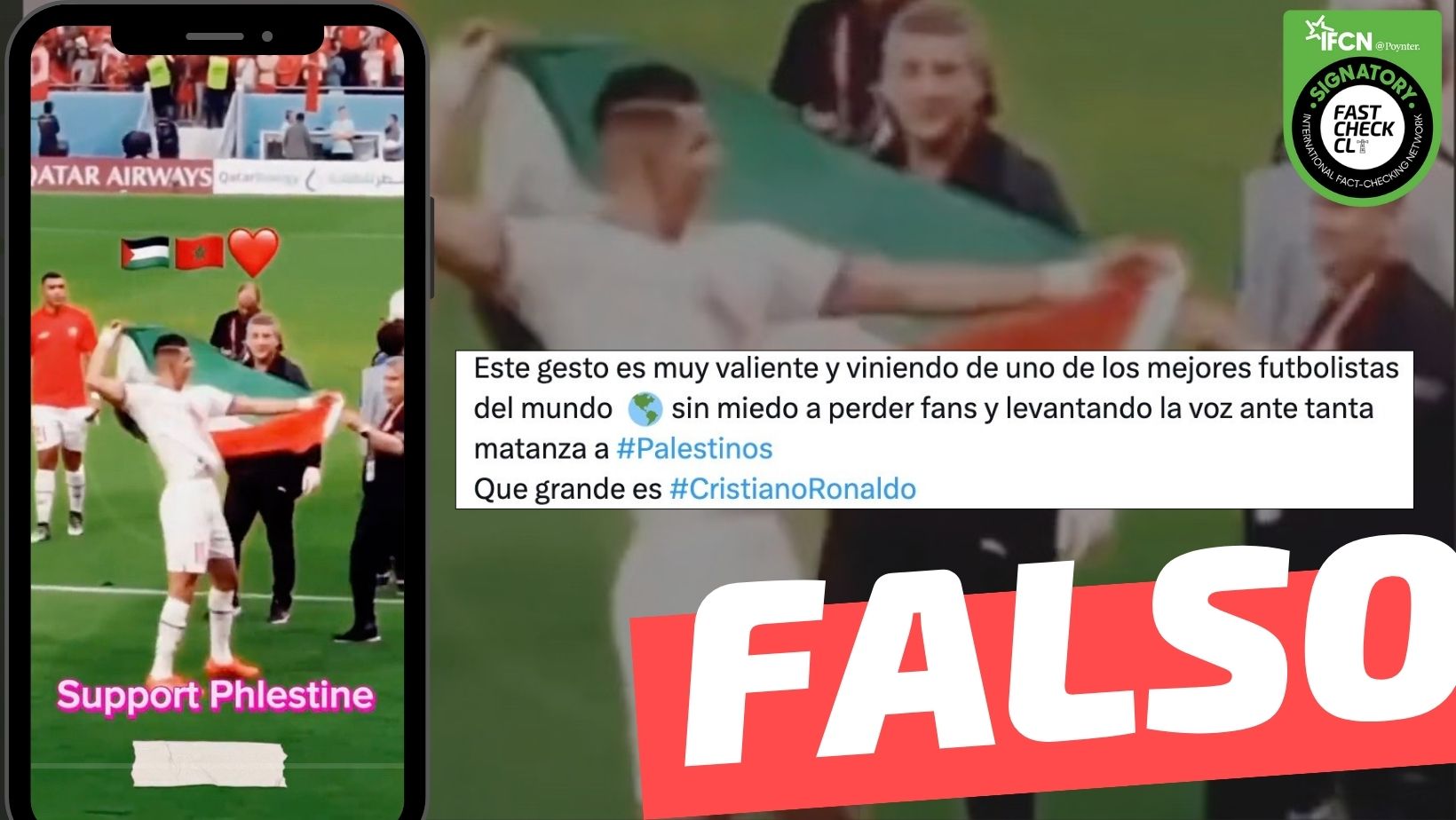 You are currently viewing (Video) “Cristiano Ronaldo ondeando bandera palestina”: #Falso