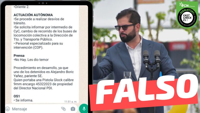 Read more about the article (Cadena de WhatsApp) Alejandro Boric Yáñez, pariente del presidente Boric, fue detenido portando una pistola: #Falso