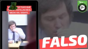 Read more about the article (Imagen) “Javier Milei tuvo que tomar pastillas en medio del debate”: #Falso
