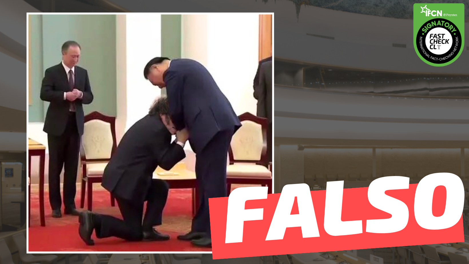 You are currently viewing (Imagen) Presidente Javier Milei arrodillado ante Xi Jinping: #Falso