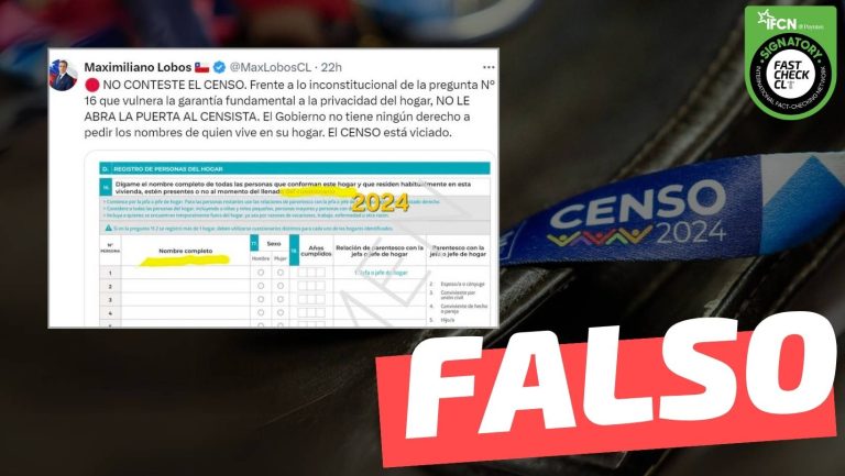 Read more about the article La pregunta N°16 del Censo es inconstitucional, pues “vulnera la garantía fundamental a la privacidad del hogar”: #Falso