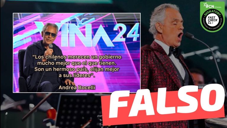 Read more about the article Andrea Bocelli: “Los chilenos merecen un gobierno mucho mejor que el que tienen. Son un hermoso país elijan mejor a sus líderes”: #Falso