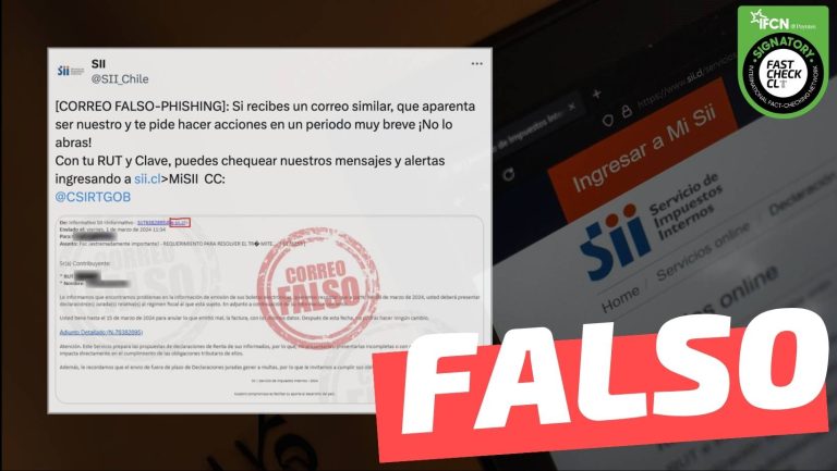 Read more about the article (Correo electrónico) SII: “Le informamos que encontramos problemas en la información de emisión de sus boletas”: #Falso