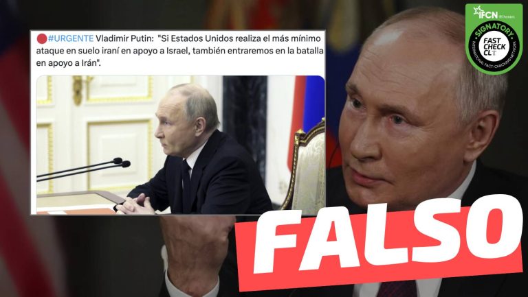 Read more about the article Vladimir Putin: “Si Estados Unidos realiza el más mínimo ataque en suelo iraní en apoyo a Israel, también entraremos en la batalla en apoyo a Irán”: #Falso