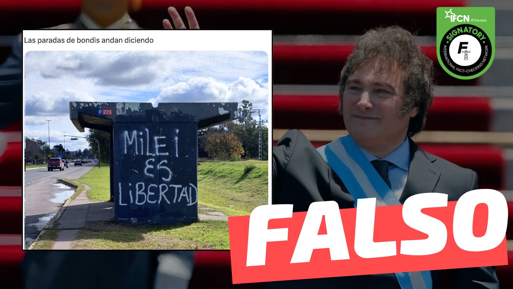 Imagen) Un paradero en La Plata tiene escrito "Milei es libertad": #Falso —  Fast Check 🔍