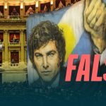 (Imagen) Despliegan bandera con la cara de Javier Milei en el Congreso de Argentina: #Falso
